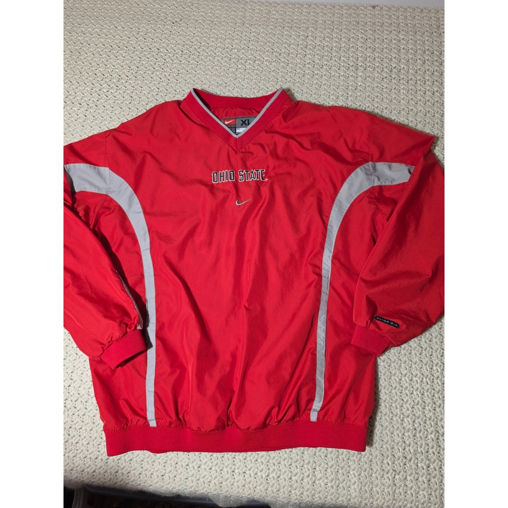 Nike Windbreaker Pullover Mens XL Red Ohio State Buckeyes Clima-FIT V-Neck